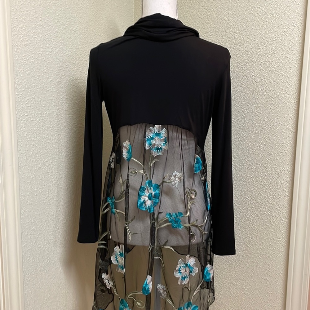 K & c open front long sleeve embroidered back cardigan